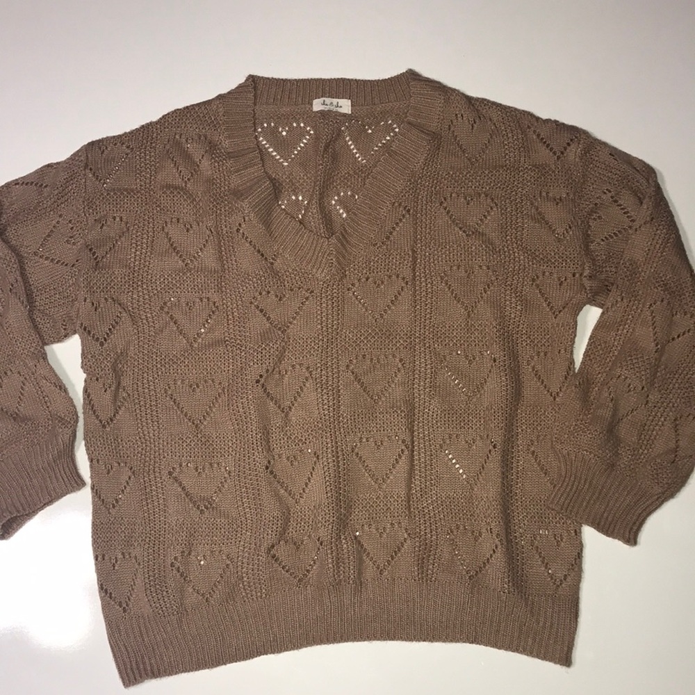 She & Sho Sweater Hearts Brownish Color Knit (see through) Light weight